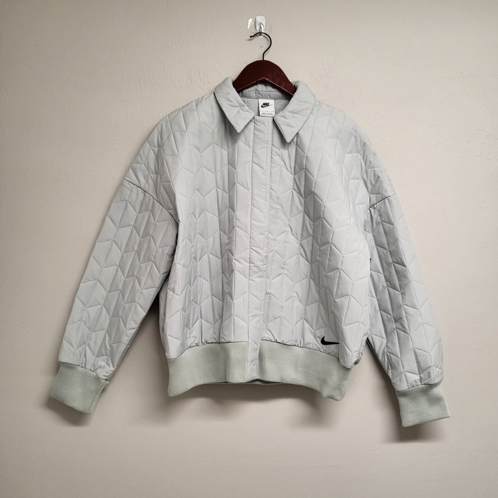 Nike Women Gray Haze Sportswear Essentials Quilted Woven Jacket Large Dd5120 013